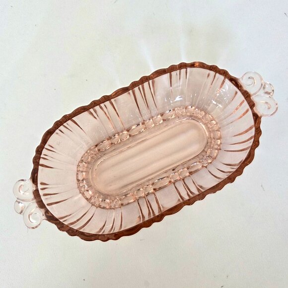 Vintage Anchor Hocking Depression Pink Glass Old Cafe Oval Olive/Pickle Dish. - Picture 1 of 4